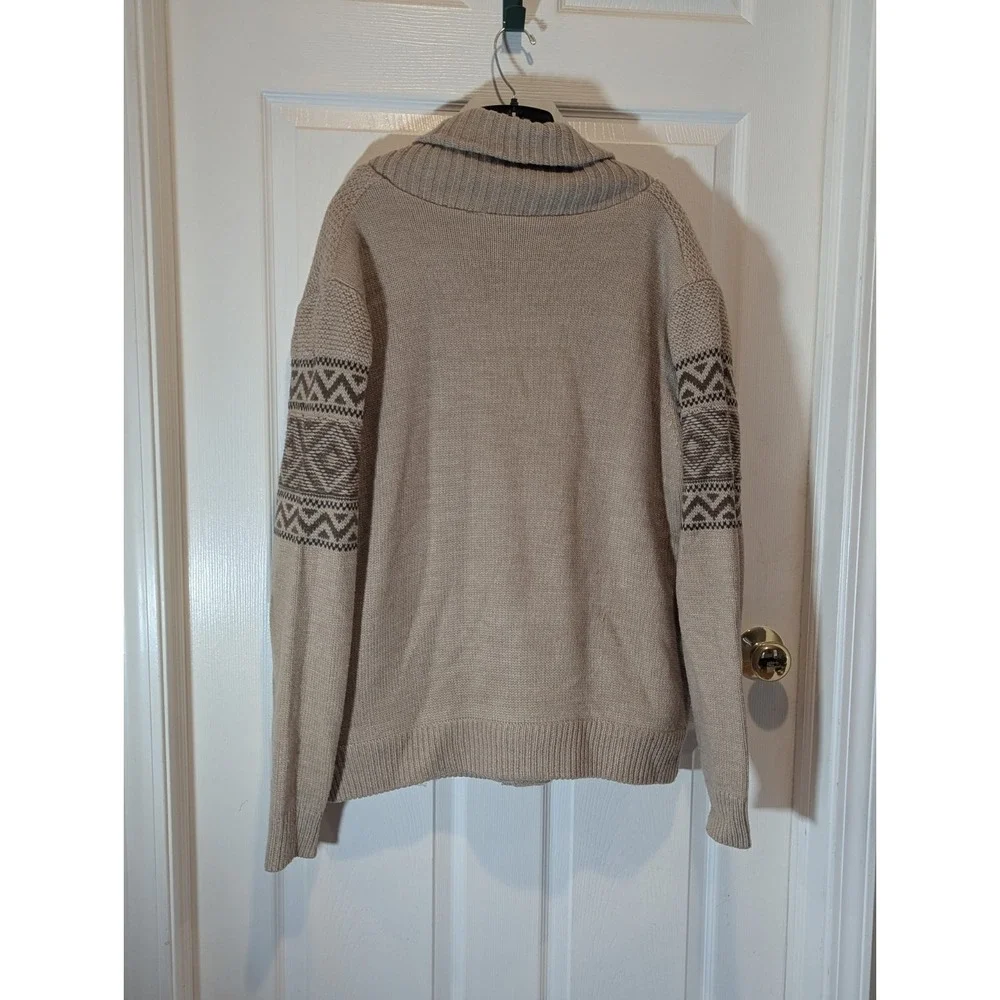 Nordic Fair Isle Sherpa Lined Shawl Collar Cardigan Weatherproof Vintage Large